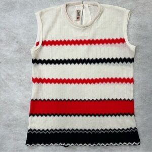 Vintage 60s VONNEL Womens M Sleeveless Knit Mod Vest Tank Chevron Stripes Retro